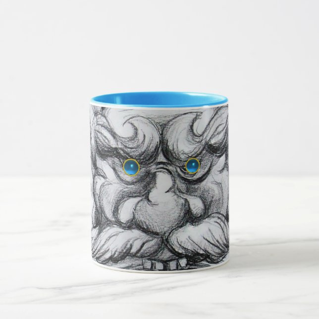Mug TAROT, IMAGINAIRE GROTESQUE MASK Bleu noir blanc (Centre)