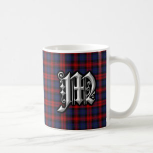 Mug Tartan bleu rouge de monogramme de la lettre M de