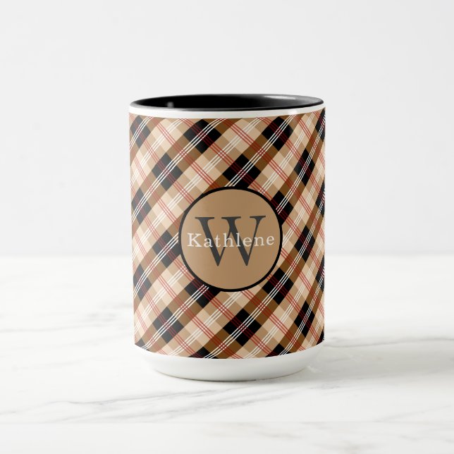 Mug Tartan britannique avec plaque et monogramme (Centre)