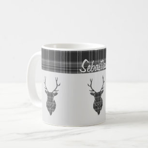 Mug Tartan Gris Rustique Motif Et Tête De Stag Antler
