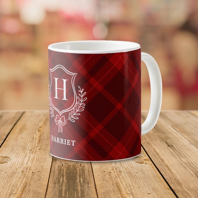 Mug Tartan initial du monogramme rouge (Créateur téléchargé)
