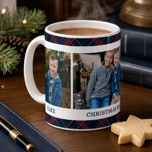Mug Tartan Plaid Navy Nom de Noël Photo