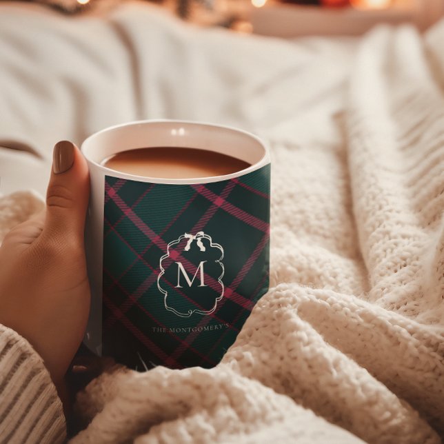 Mug Tartan vert et rose | Photo Monogramme 2 personnal (Créateur téléchargé)