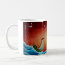 Tasse, café, navigation, vague, oiseau