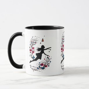 Mug Tatouage Art Style fille avec papillons et fleurs
