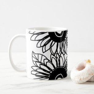 Mug Tatouage Tournesol Floral Noir Blanc Tatouage Fleu