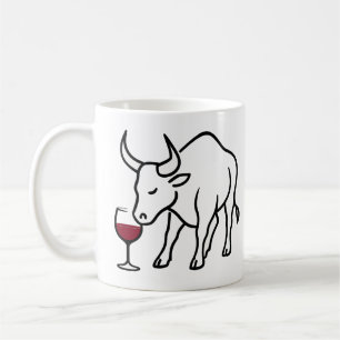Mug Taureau minimaliste avec verre de vin Illustration