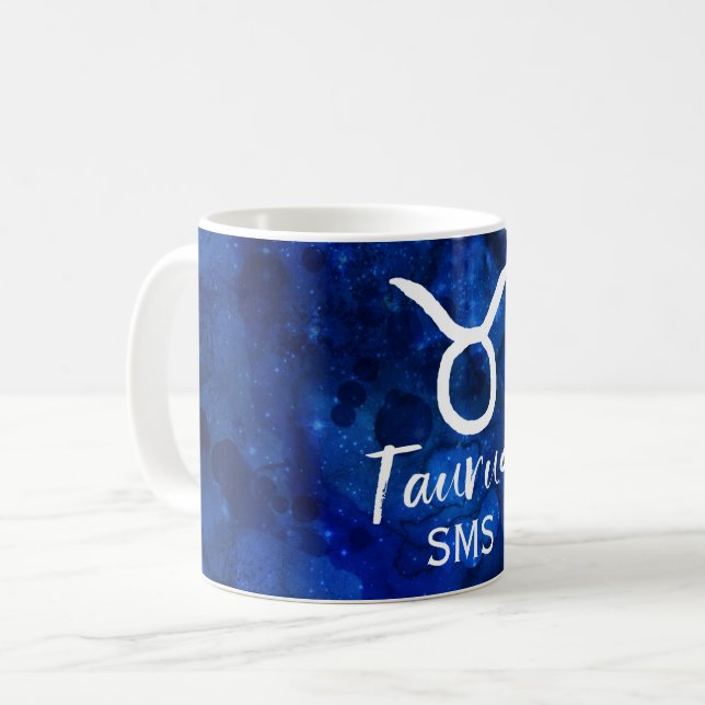 Mug Taurus Zodiac Constellation Blue Galaxy Monogramme (Devant gauche)