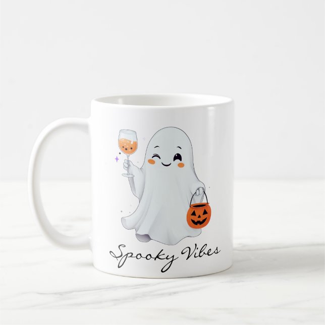 Mug Taza  con Diseño Tierno de Fantasma para Halloween (Gauche)