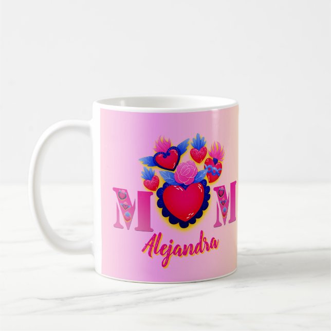 Mug Taza Corazones para Mamá Nombre editable (Gauche)