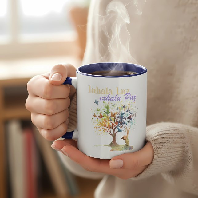 Mug Taza Respiración Consciente - Inhala Luz, Exhala P (Inhala exhala en cada sorbo. Un regalo ideal para mujeres que meditan o practican Yoga, vida Zen)