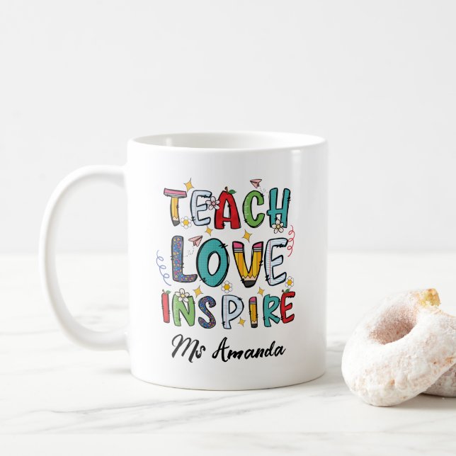 Mug Teach Love Inspire Personalized Teacher Gift (Avec donut)