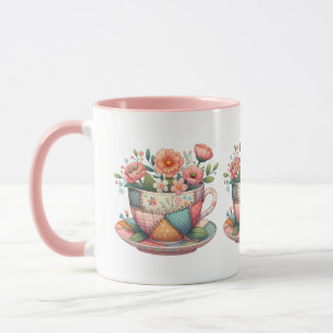 Mug Teacup Patchwork avec Fleurs Whimsical