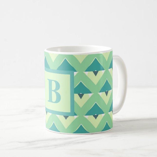 Mug Teal and Blue Geometric Pattern Monogram (Devant droit)
