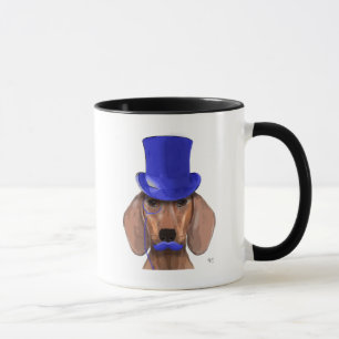 Mug Teckel avec le casquette supérieur bleu et la