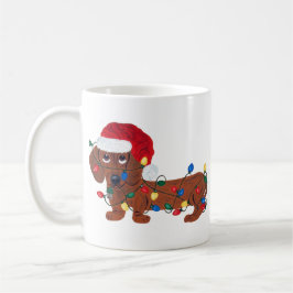 Mug Teckel embrouillé dans des lumières de Noël