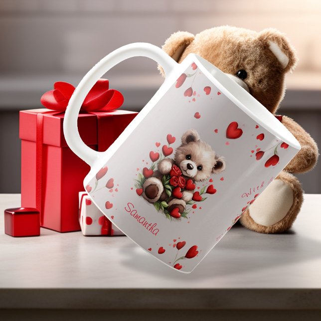 Mug Teddy Bear Coeurs rouges Roses Valentines (Créateur téléchargé)