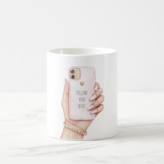 Mug Téléphone portable chic ongles roses (Centre)