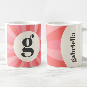 Mug Tendance rétro sunburst minime monogramme crème ro