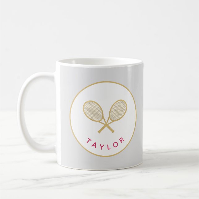 Mug Tennis Chic Player Cadeau rose et or personnalisé (Gauche)