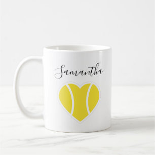 Mug Tennis Love Yellow Ball Heart Sports Personnalisés