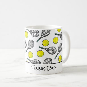 Mug Tennis Papa Maman Boules Raquettes Jaune Blanc Noi