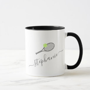 Mug Tennis Racket Ball Grey Nom du script personnalisé