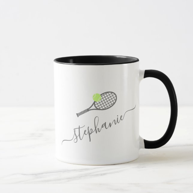 Mug Tennis Racket Ball Grey Nom du script personnalisé (Droite)