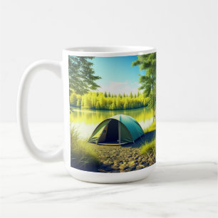 Mug Tente dans une belle forêt au bord d'un lac