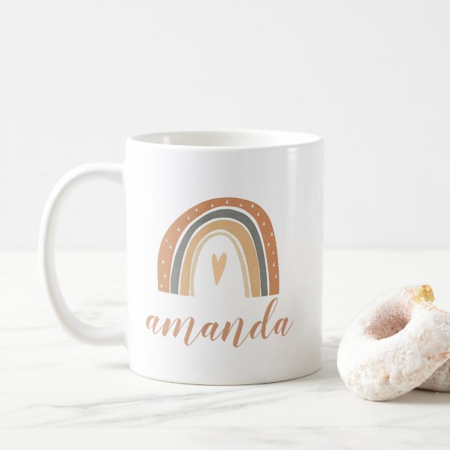Mug Terracotta Bohemian Rainbow Script Nom personnalis (Avec donut)