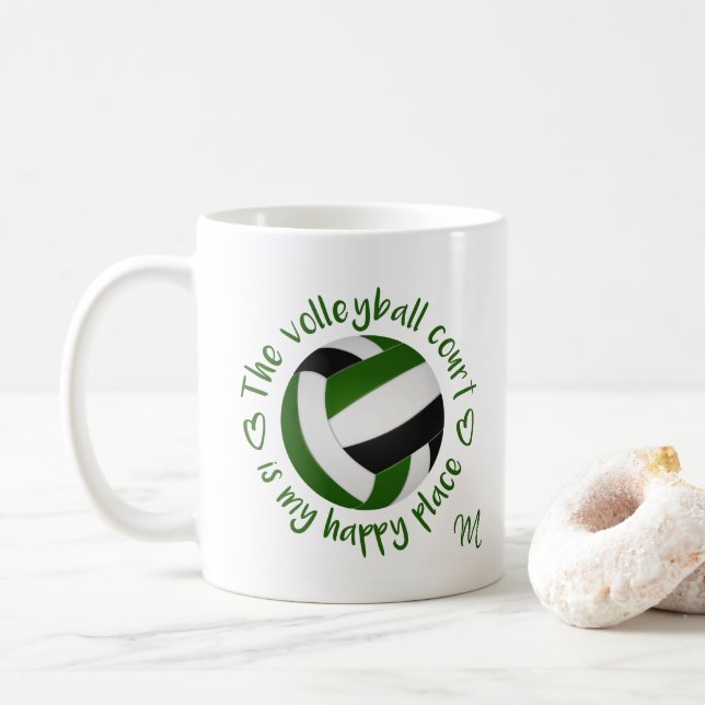 Mug terrain de volley-ball noir vert mon endroit heure (Avec donut)