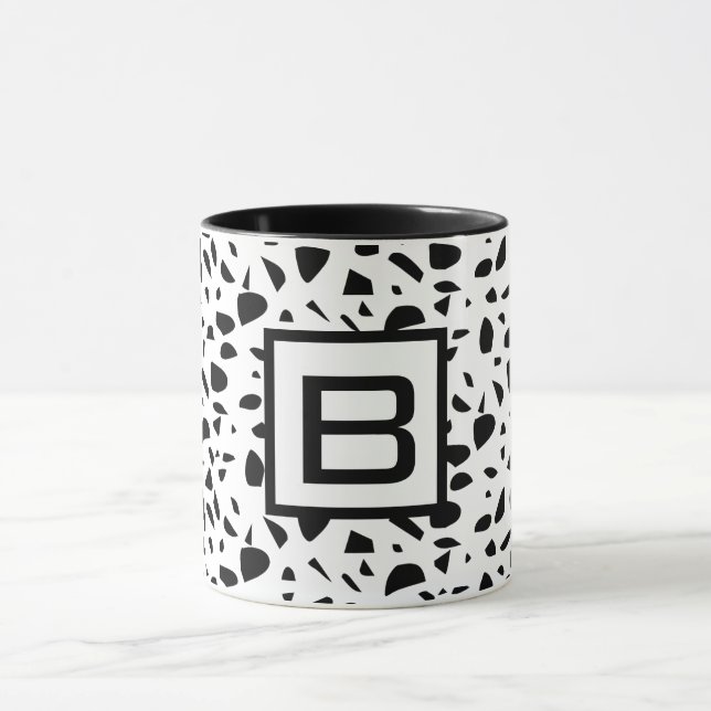 Mug Terrazzo noir blanc monogramme initial (Centre)