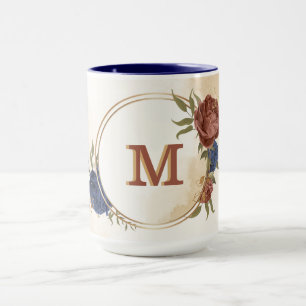 Mug terre cuite bleu marine floral verdure