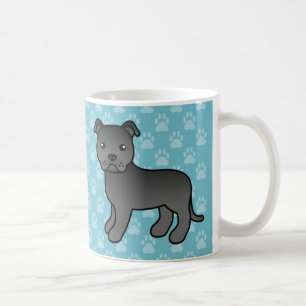 Mug Terrier Bull Staffordshire noir sur fond bleu