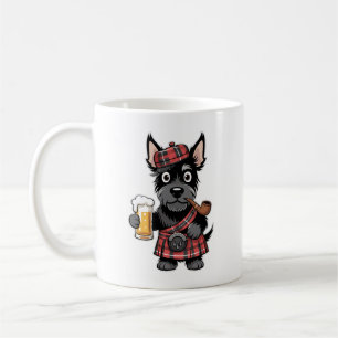 Mug Terrier écossais en kilt tartan avec bière et pipe