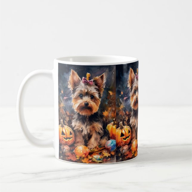 Mug Terrorisant Biewer Terrier Halloween avec citrouil (Gauche)