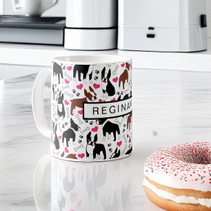 Mug Tervueren de Boston et coeurs Mignon nom personnal