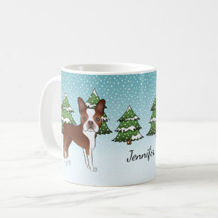 Mug Tervueren de Boston Rouge Dans une Forêt d'Hiver &