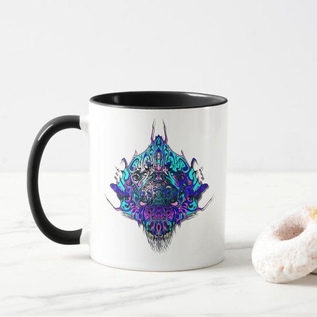 Mug Tête Alien - bleu et violet (Avec donut)