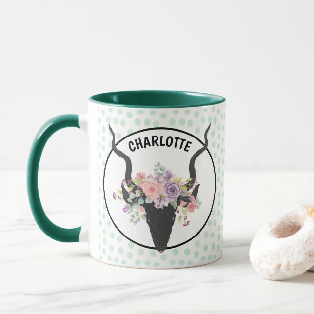 Mug Tête de cerf décorée de roses personnalisés (Avec donut)