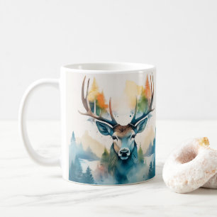 Mug Tête de cerfs avec bois et arbres forestiers