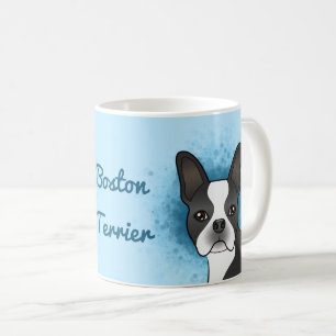 Mug Tête de chien Terrier de Boston noir sur fond bleu