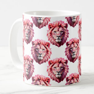 Mug Tête de lion rose motif design blanc 