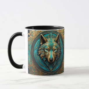 Mug Tête de loup d'or et de turquoise