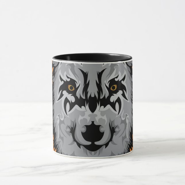 Mug Tête de loup tribal gris (Centre)