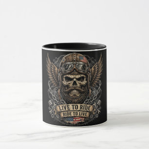 Mug Tête de mort barbu de motard Vivre pour Rouler
