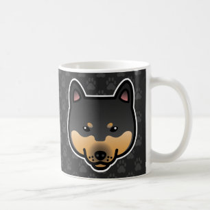 Mug Tête de Shiba Inu de dessin animé noir et feu