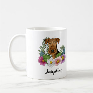 Mug Tête de Terrier Airedale aux fleurs colorées et no