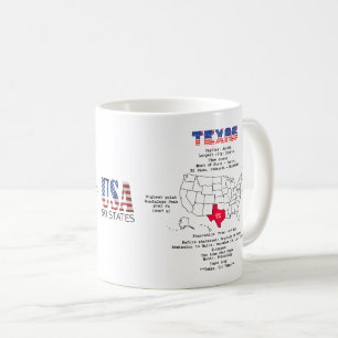 Mug Texas American State sur une carte et des informat