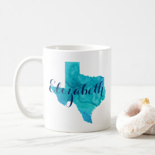 Mug Texas State Aqua Blue Watercolor Nom Café personna